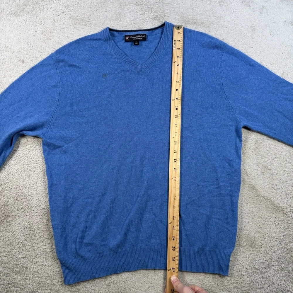 Daniel Bishop Sweater Mens Large Blue 100% Cashmere V-Neck Pullover Soft